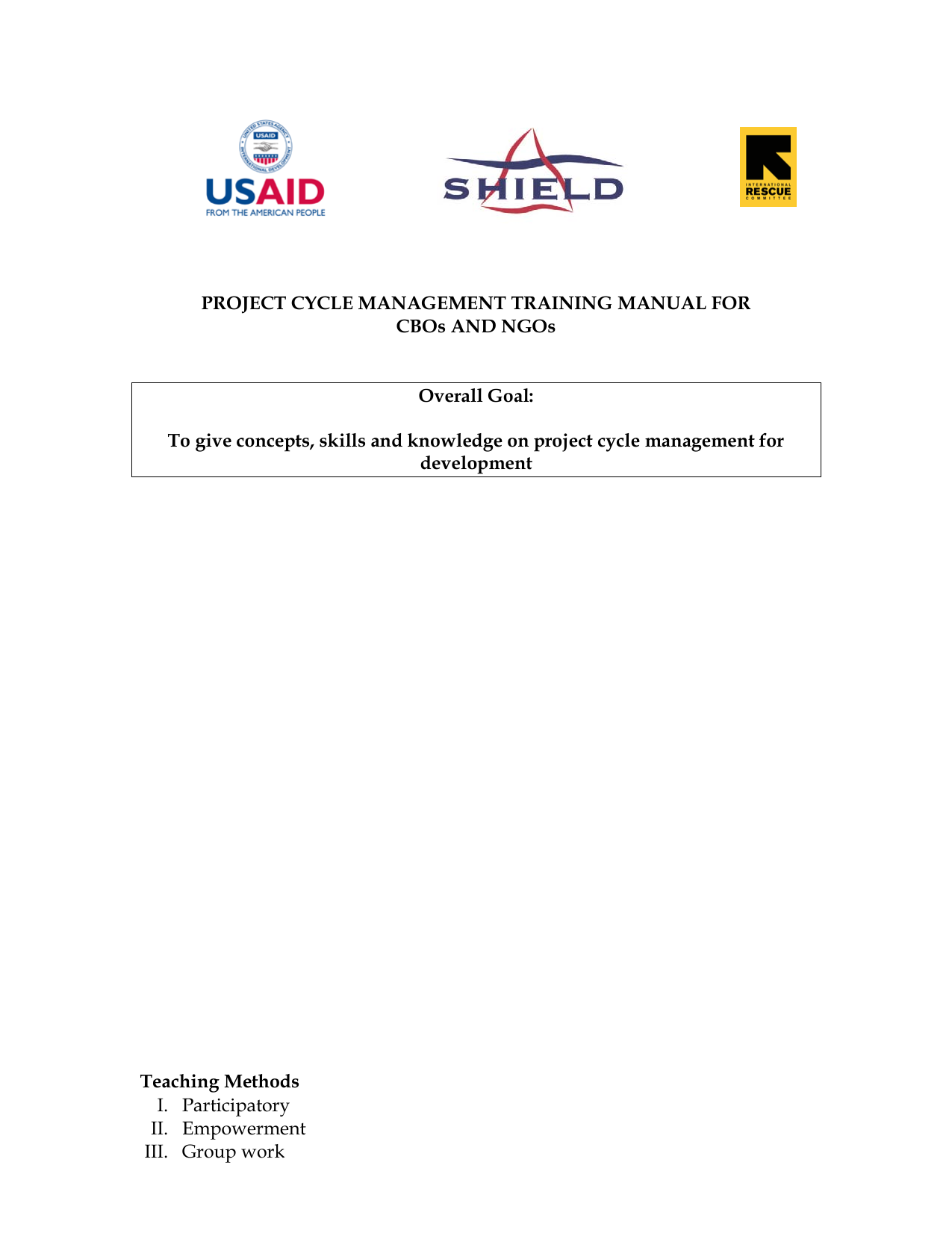 Project Cycle Management Training Manual For